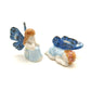 Set of 2 Angel Ceramic Figurine Miniature Blue with Wings Statue
