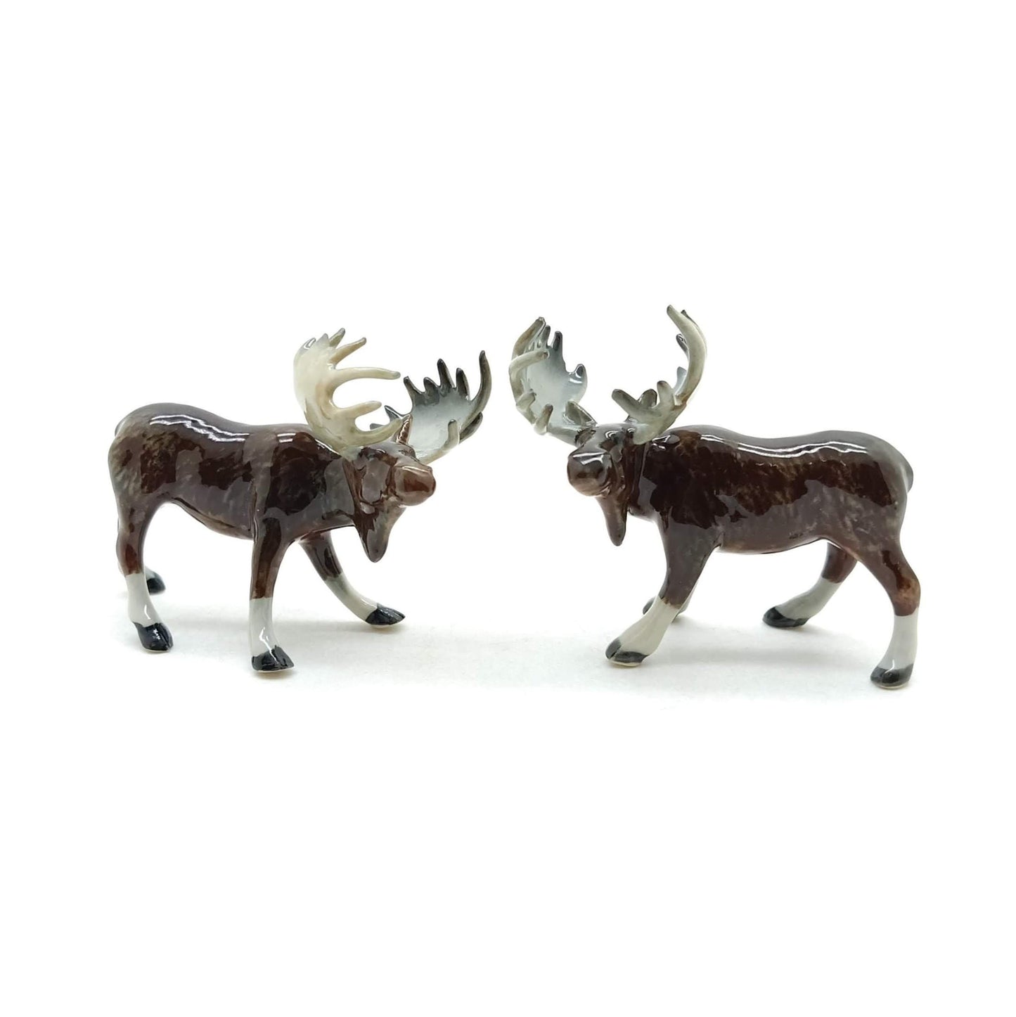 Set of 2 Moose Figurine Ceramic Wild Elk Miniature Statue
