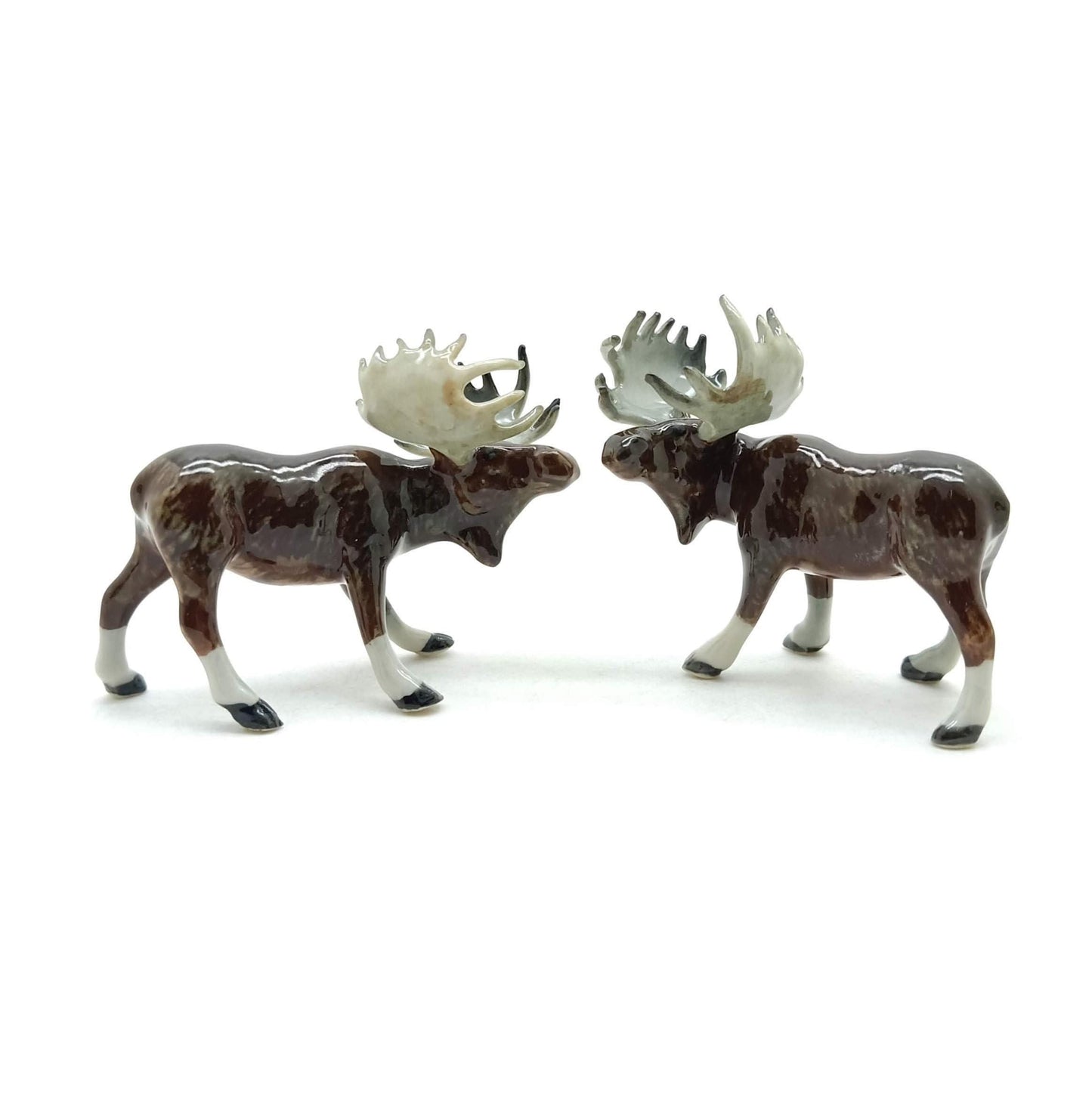 Set of 2 Moose Figurine Ceramic Wild Elk Miniature Statue