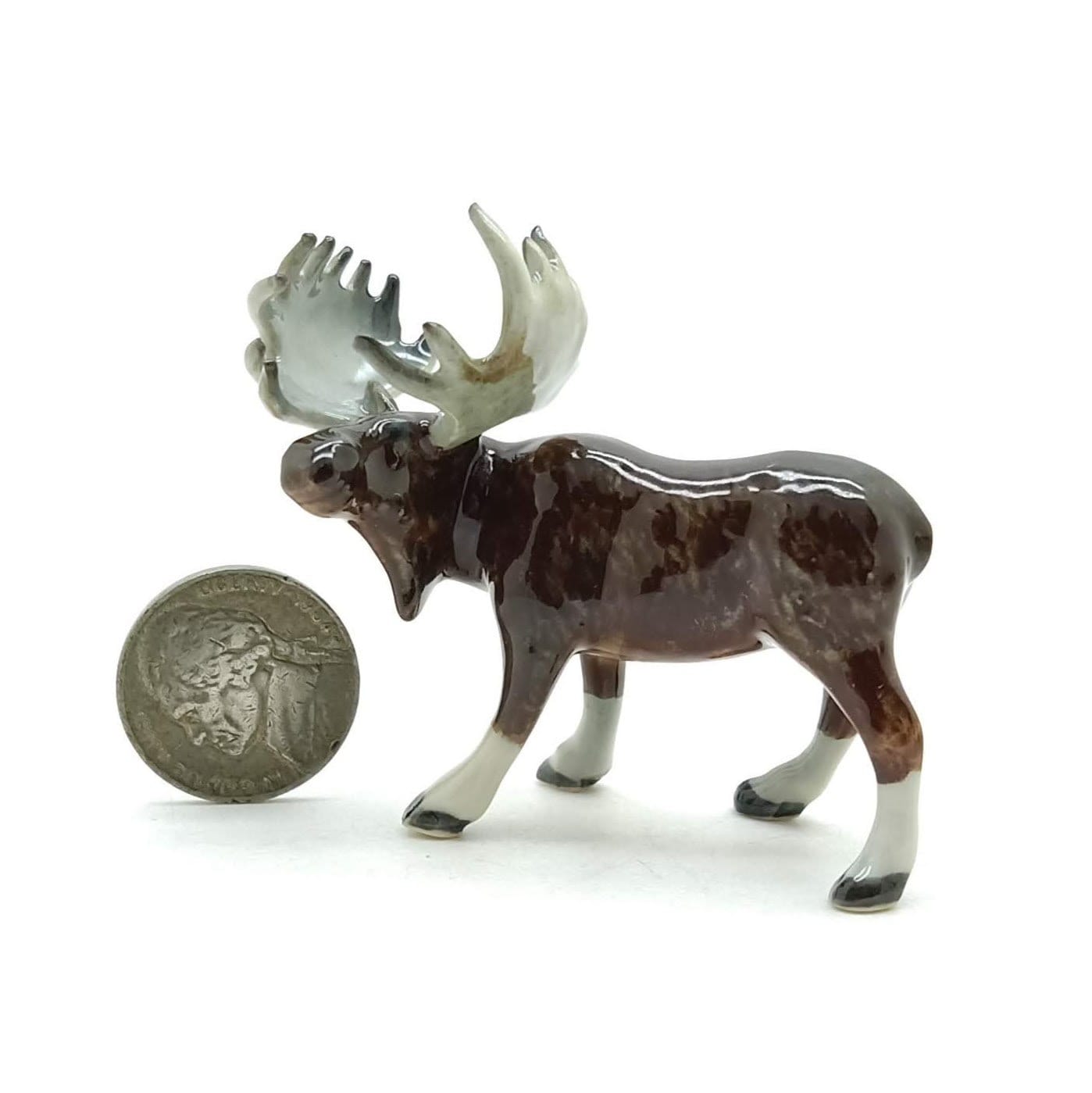 Set of 2 Moose Figurine Ceramic Wild Elk Miniature Statue