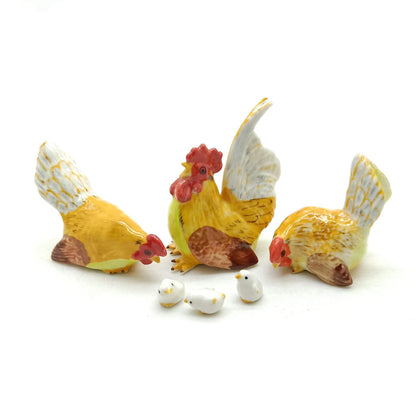 Rooster Hen Chicken Bantam Ceramic Figurine Family Statue