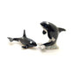 Set of 2 Killer Whale Fish Figurine Miniature Ceramic Statue