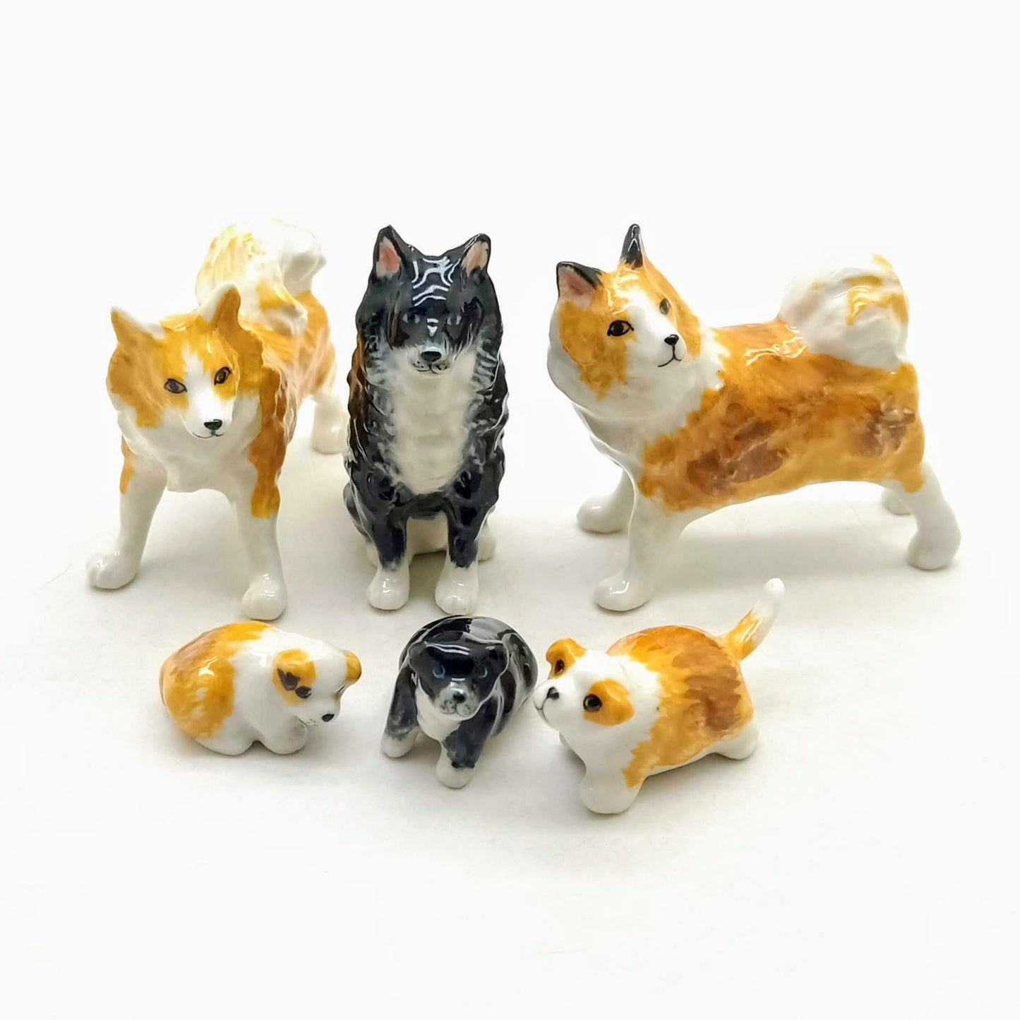 3 Iceland Sheepdog Dog Ceramic Figurines Statue