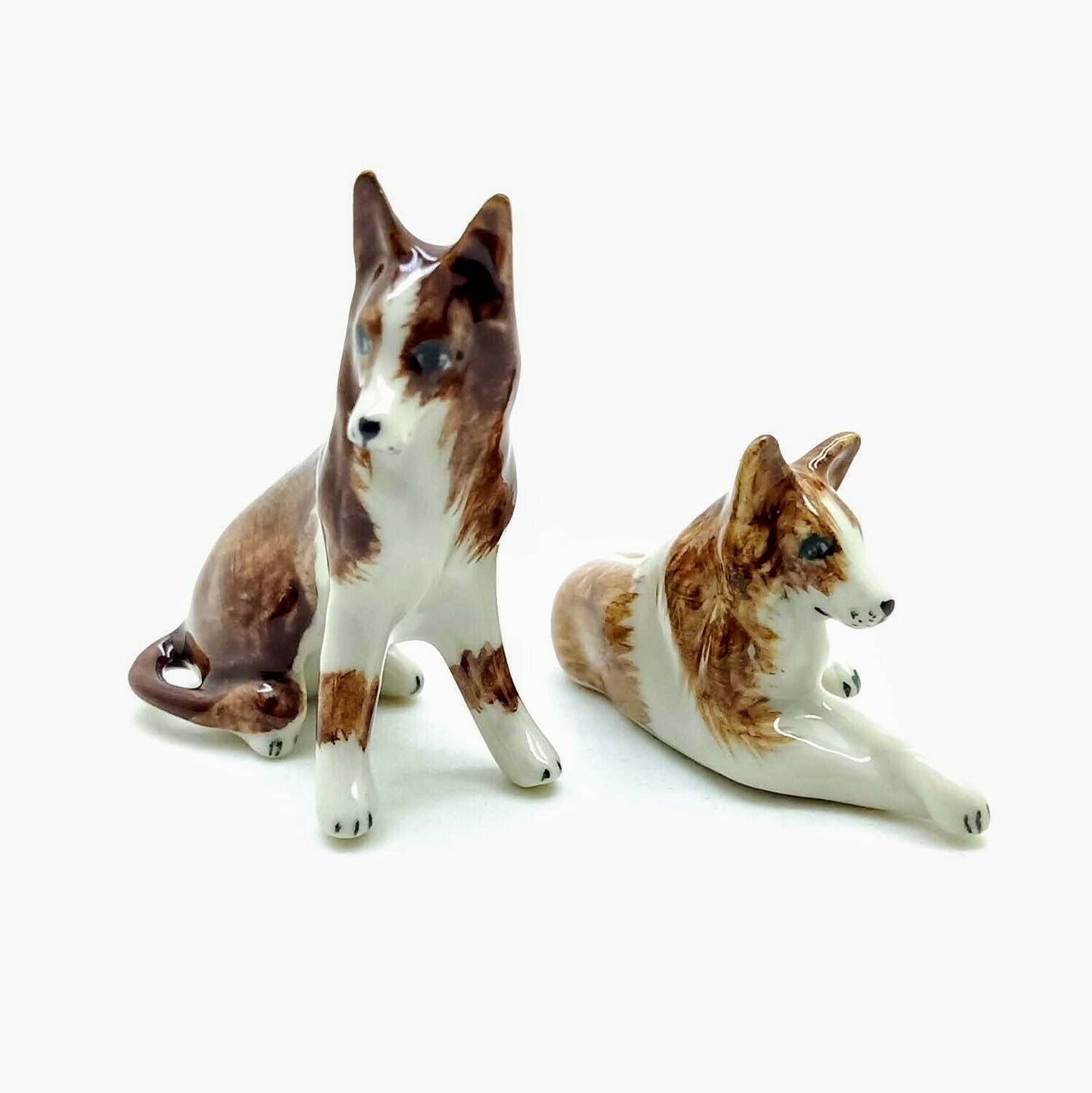 Set 2 Collie Dog Ceramic Figurine Miniature Statue