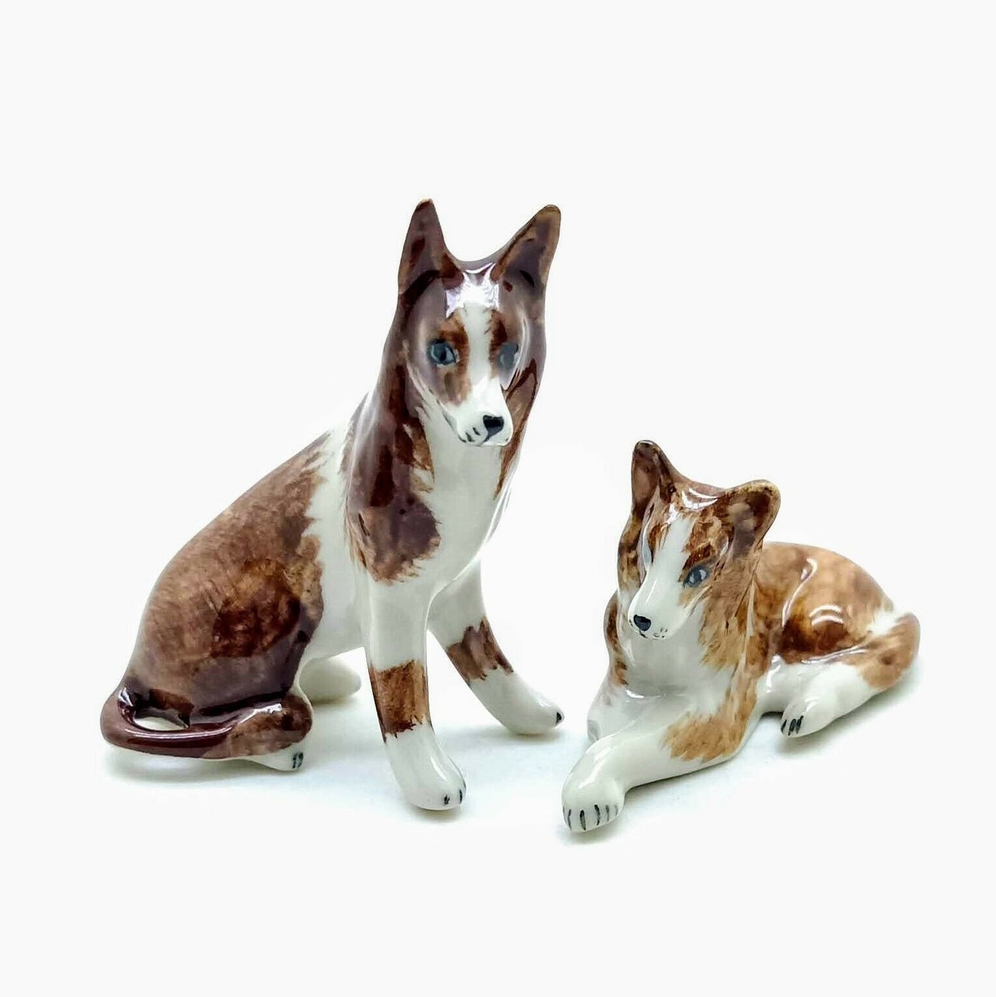 Set 2 Collie Dog Ceramic Figurine Miniature Statue