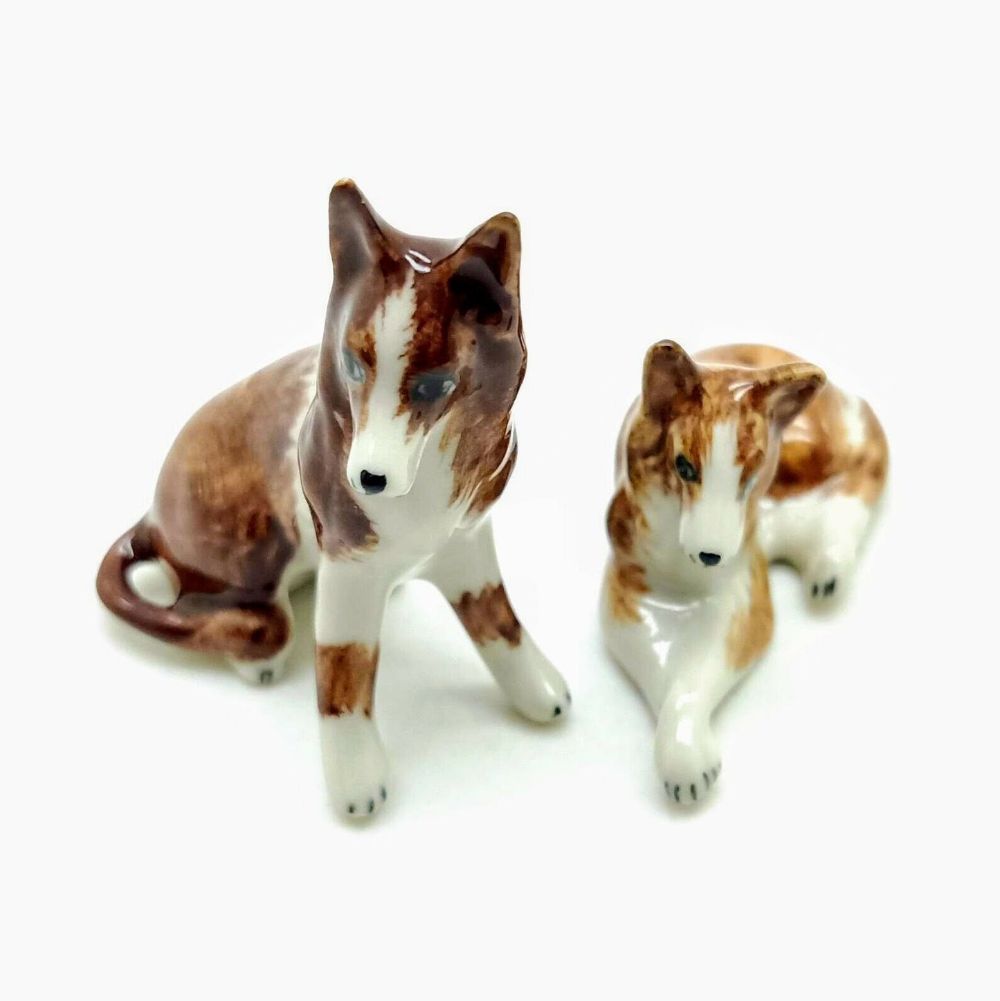 Set 2 Collie Dog Ceramic Figurine Miniature Statue