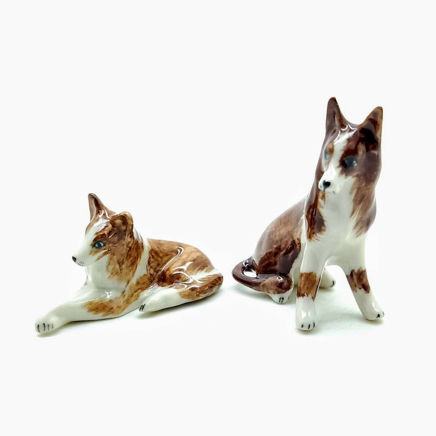 Set 2 Collie Dog Ceramic Figurine Miniature Statue