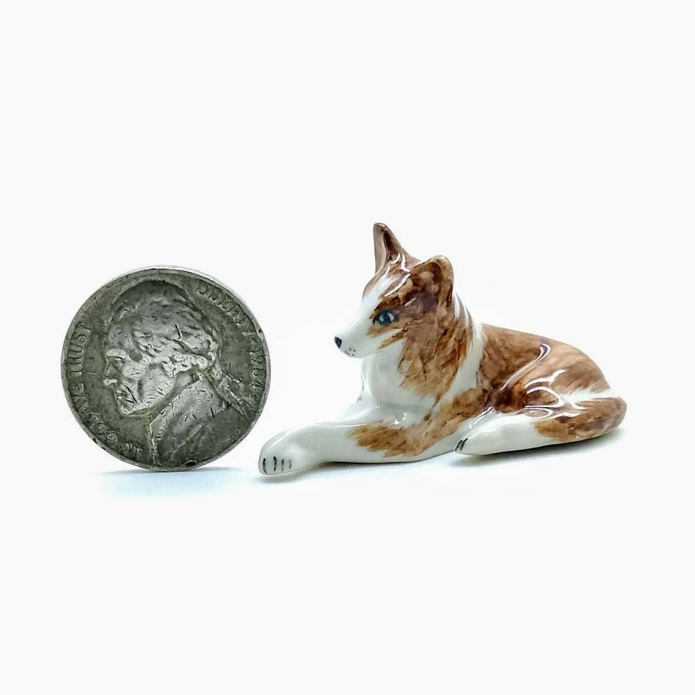 Set 2 Collie Dog Ceramic Figurine Miniature Statue