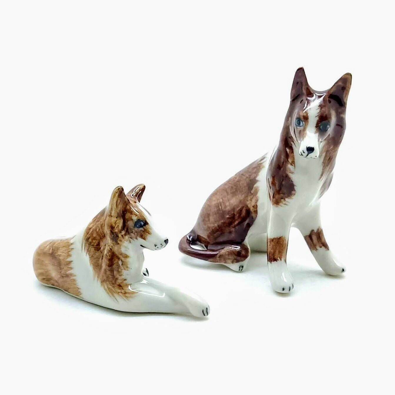Set 2 Collie Dog Ceramic Figurine Miniature Statue