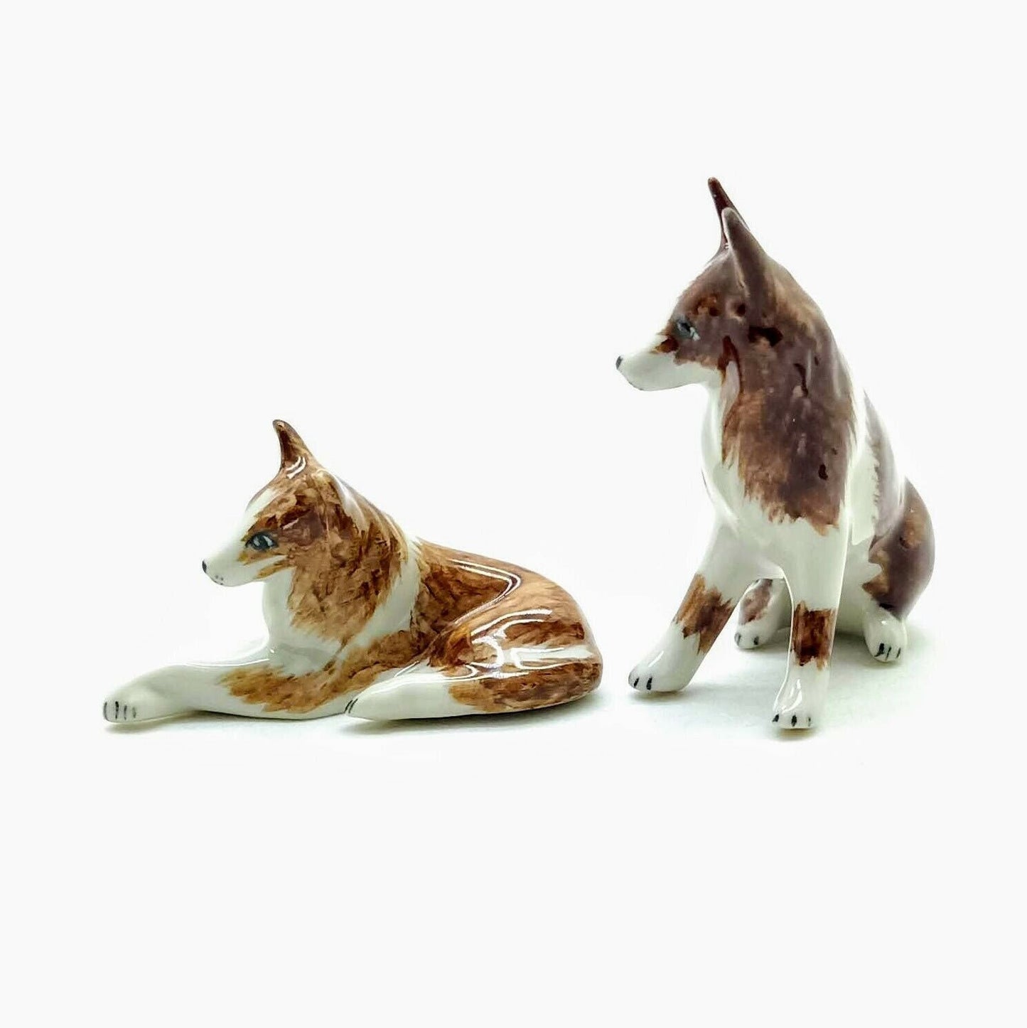 Set 2 Collie Dog Ceramic Figurine Miniature Statue