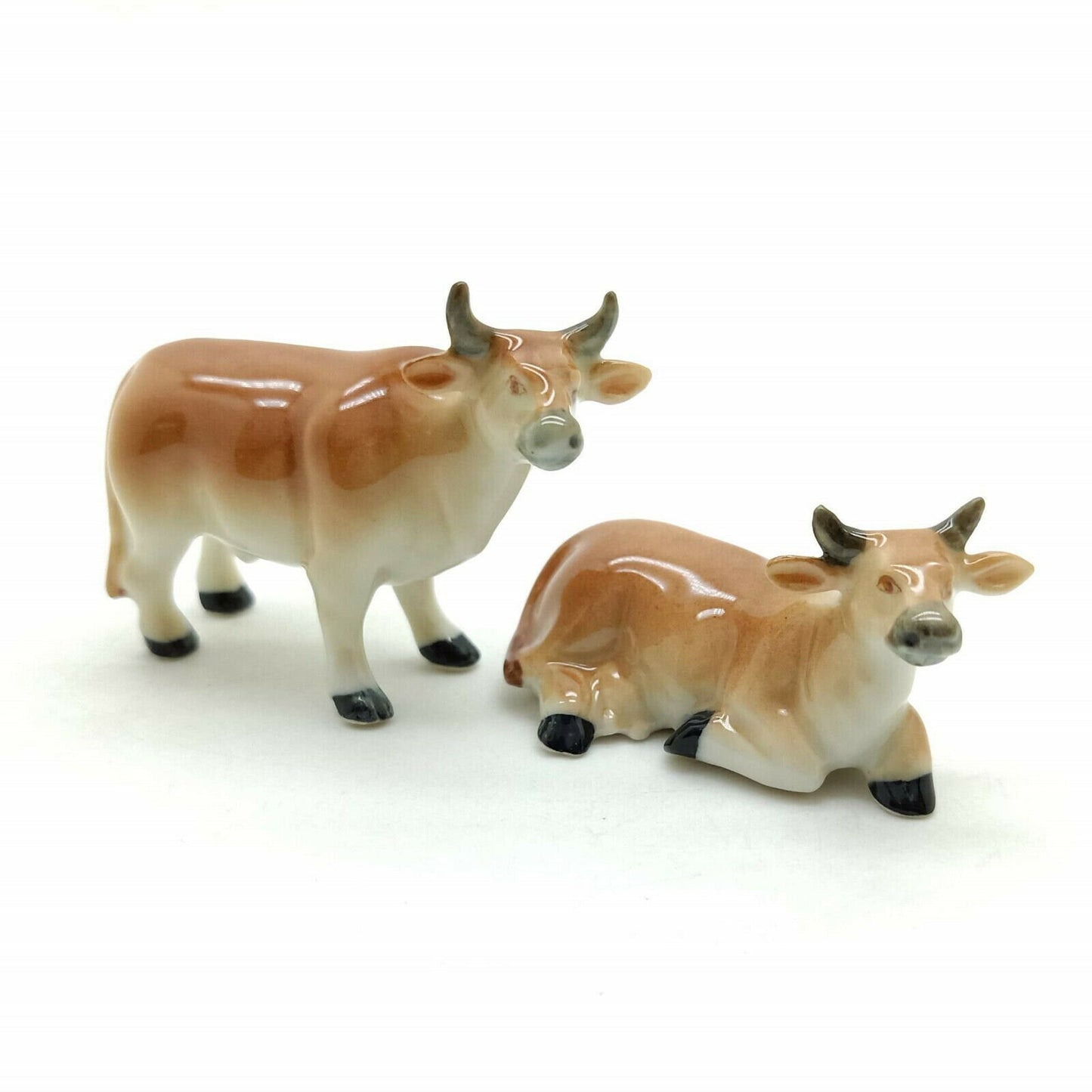 2 Cow Ceramic Figurines Miniature Statue