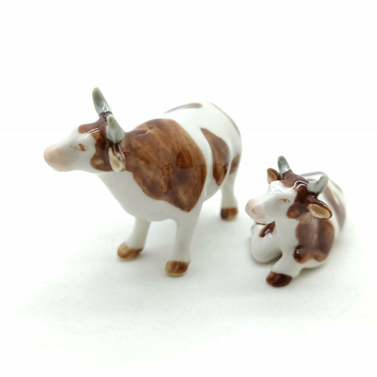 2 Cow Ceramic Figurines Miniature Statue