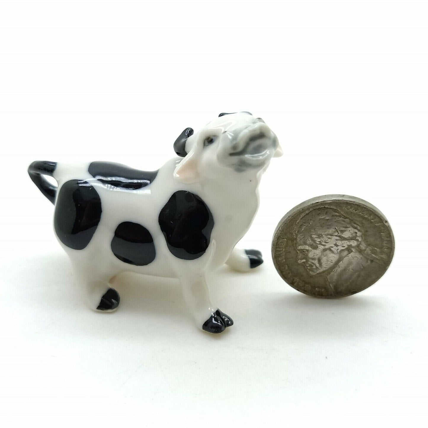 Set of 2 Cow Ceramic Figurine Miniature Statue