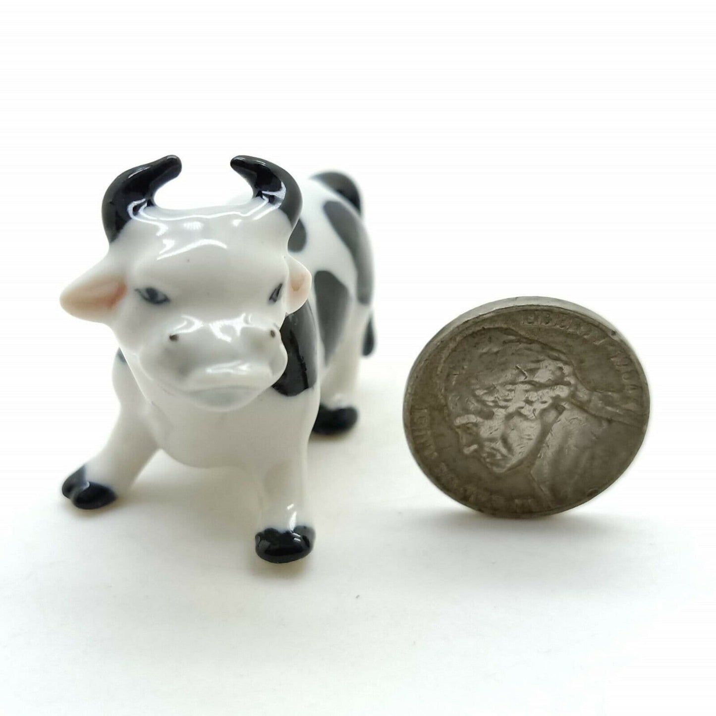 Set of 2 Cow Ceramic Figurine Miniature Statue