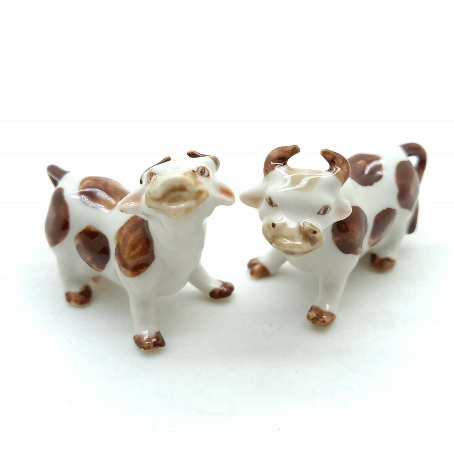 Set of 2 Cow Ceramic Figurine Miniature Statue