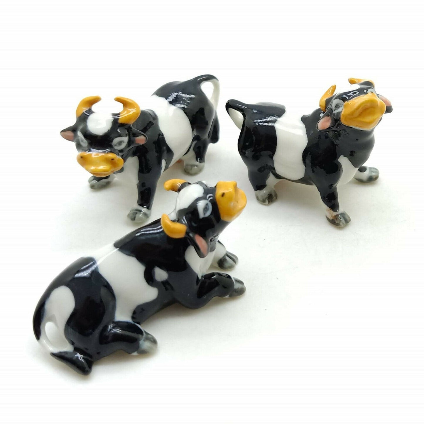 3 Cow Ceramics Figurine Miniature Statue