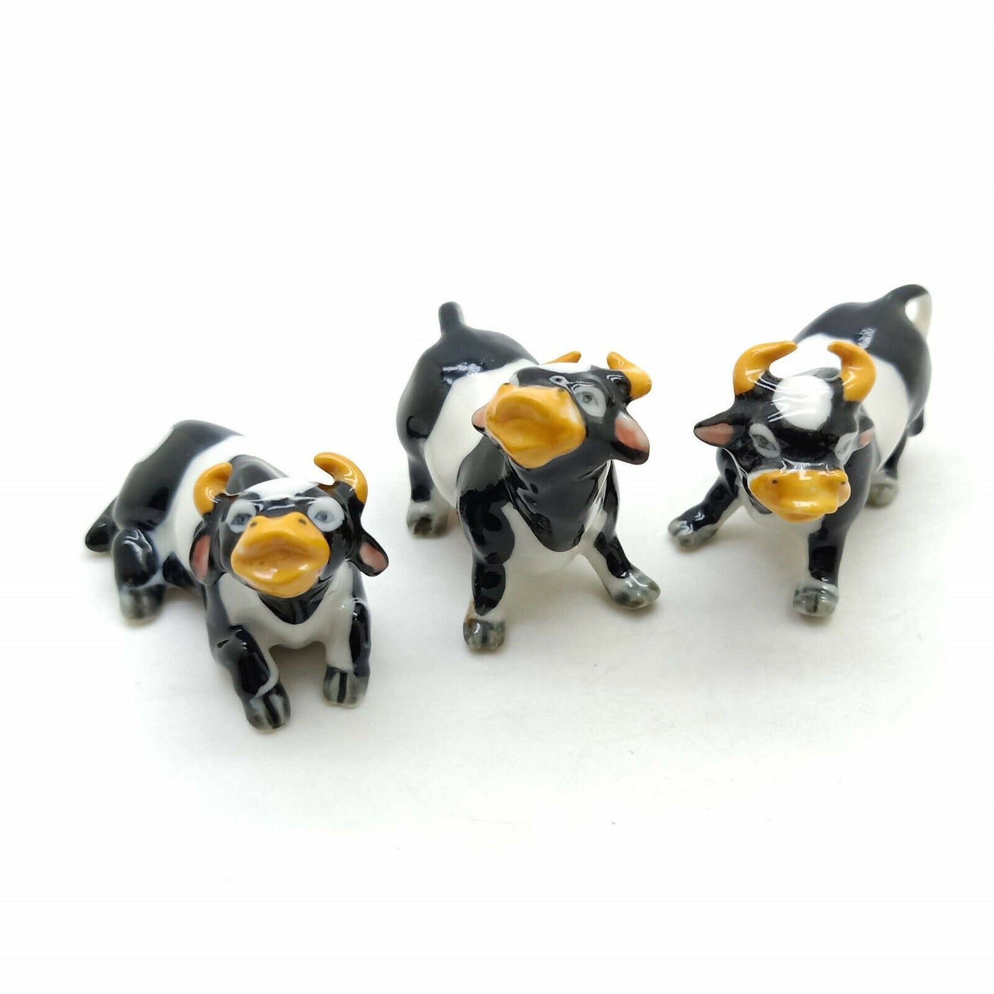 3 Cow Ceramics Figurine Miniature Statue