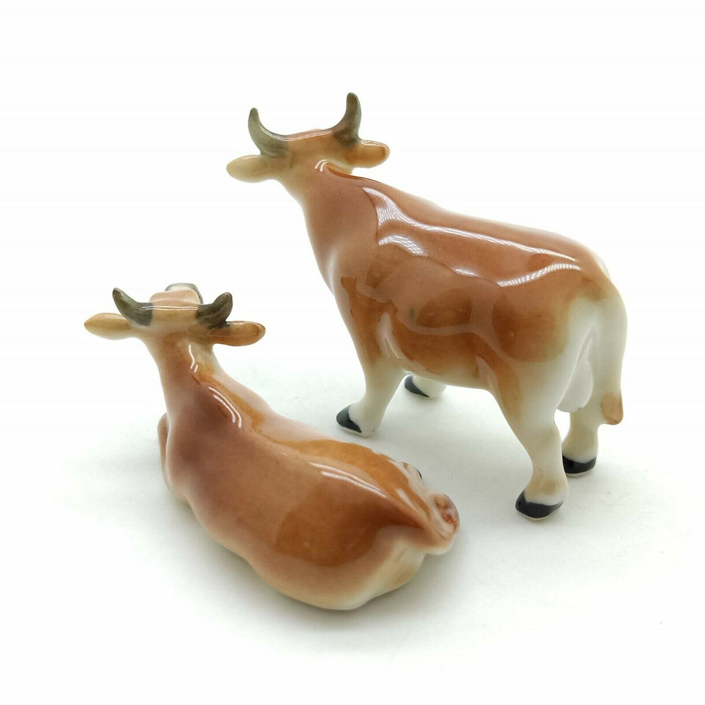 2 Cow Ceramic Figurines Miniature Statue