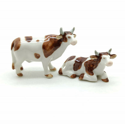 2 Cow Ceramic Figurines Miniature Statue