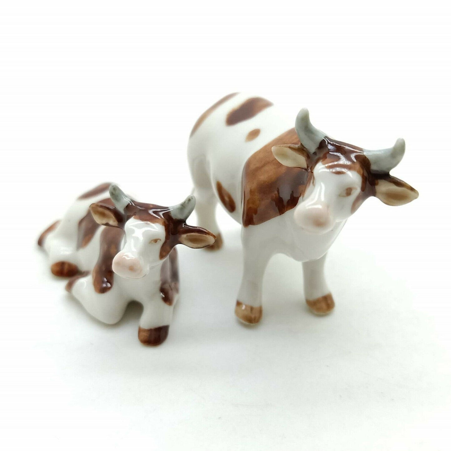 2 Cow Ceramic Figurines Miniature Statue