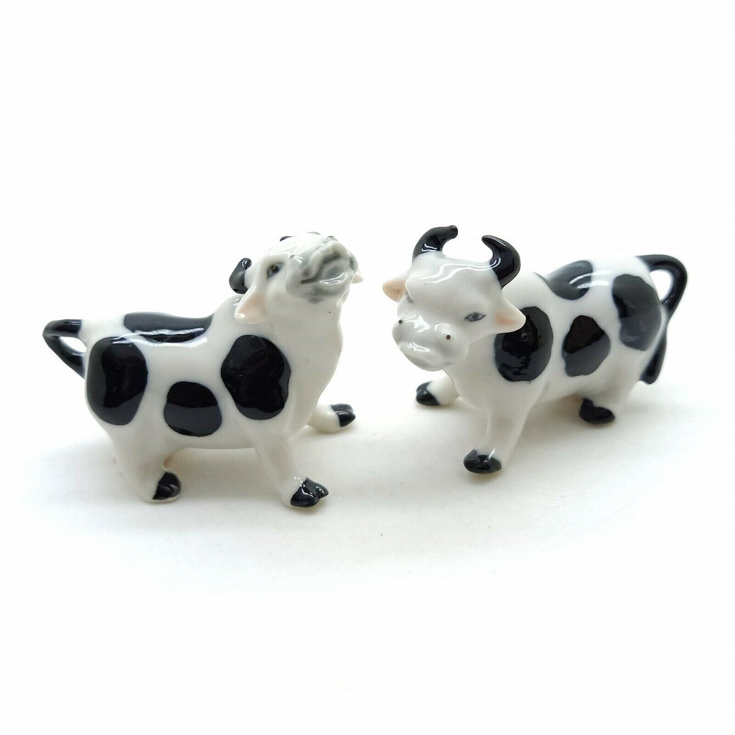 Set of 2 Cow Ceramic Figurine Miniature Statue