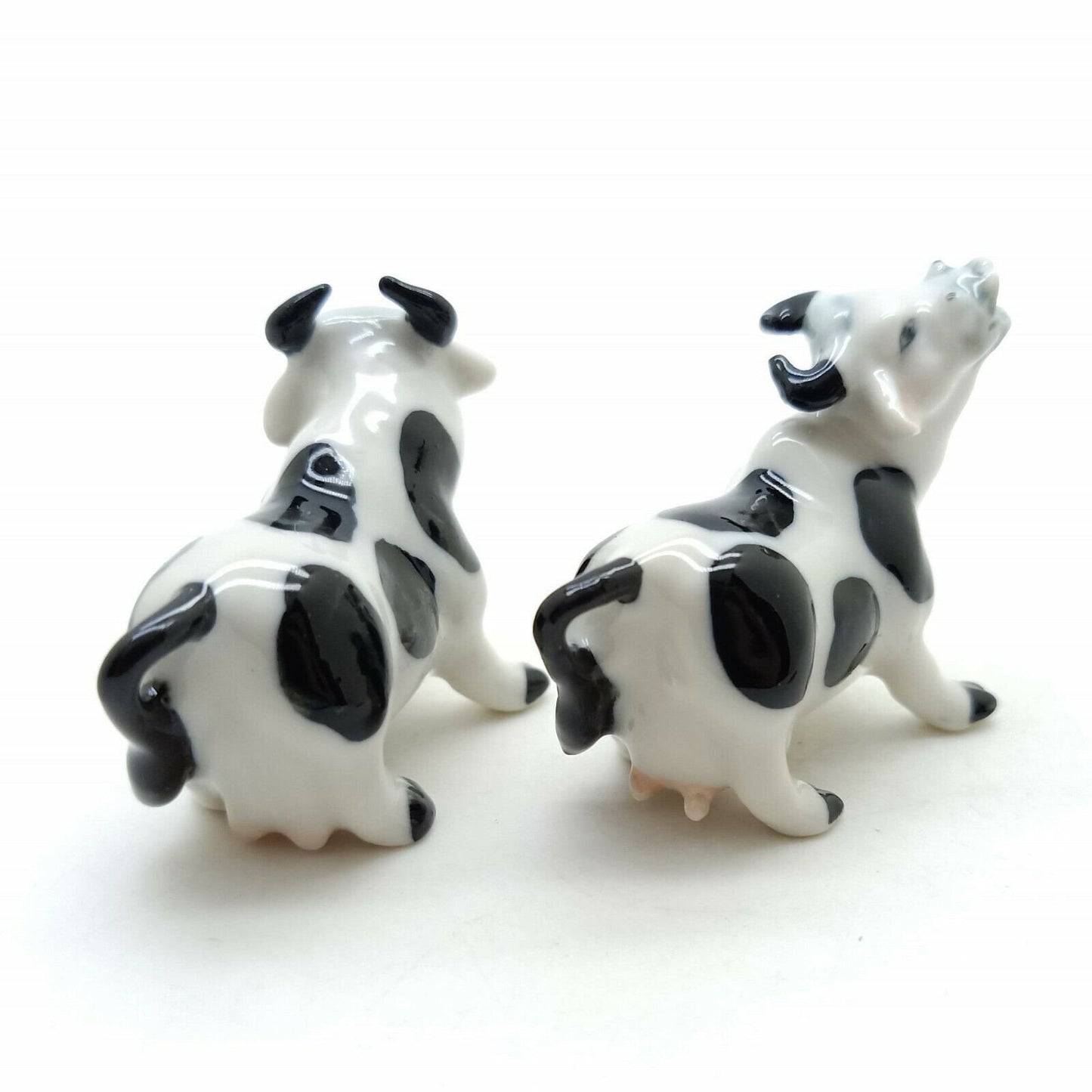 Set of 2 Cow Ceramic Figurine Miniature Statue