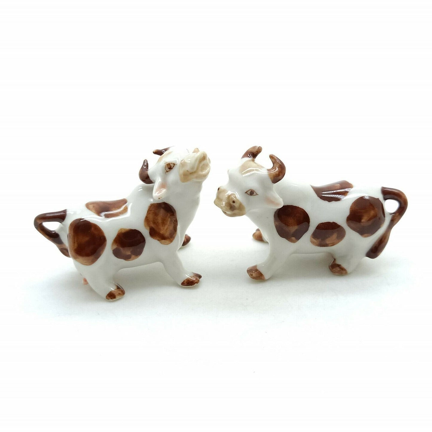 Set of 2 Cow Ceramic Figurine Miniature Statue