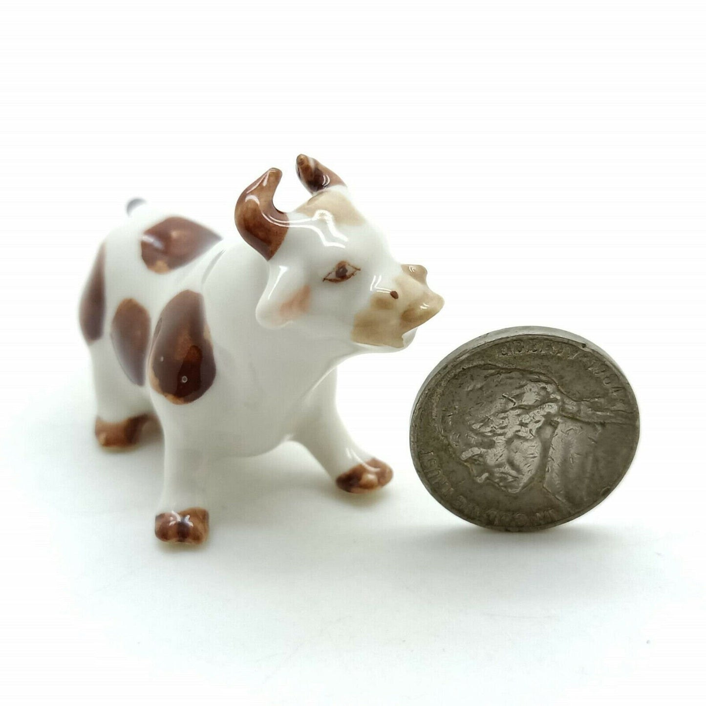 Set of 2 Cow Ceramic Figurine Miniature Statue