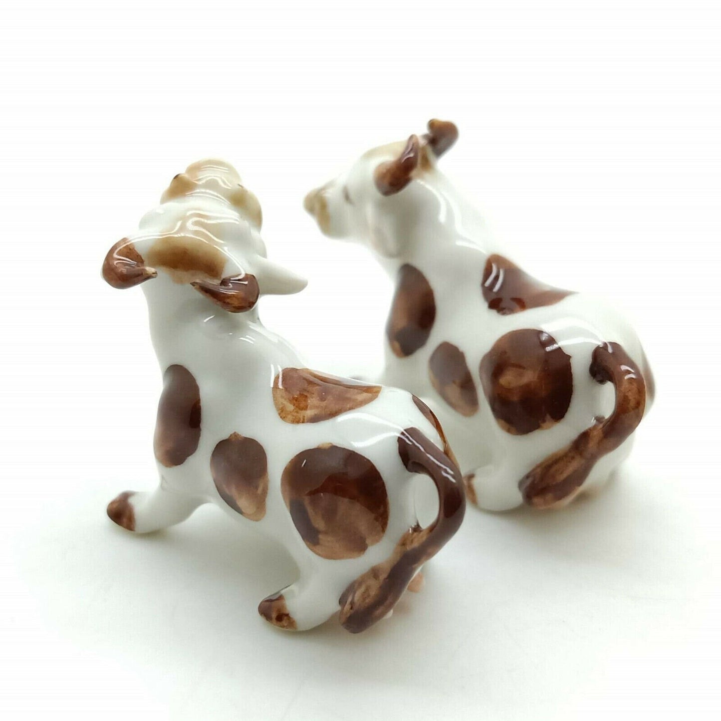 Set of 2 Cow Ceramic Figurine Miniature Statue