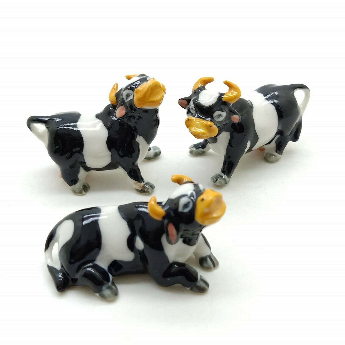 3 Cow Ceramics Figurine Miniature Statue