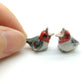 Set of 2 Tiny Bird Figurine Ceramic Animal Dollhouse Miniature American Goldfinch Red Crested Cardinal