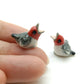 Set of 2 Tiny Bird Figurine Ceramic Animal Dollhouse Miniature American Goldfinch Red Crested Cardinal