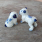 Set of 2 Bulldog Dog Ceramic Figurine Miniature Statue Blue Flower