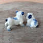Set of 2 Bulldog Dog Ceramic Figurine Miniature Statue Blue Flower