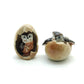 Set of 2 Owl Bird in Egg Ceramic Figurine Miniature Statue