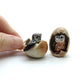 Set of 2 Owl Bird in Egg Ceramic Figurine Miniature Statue