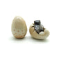 Set of 2 Owl Bird in Egg Ceramic Figurine Miniature Statue