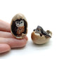 Set of 2 Owl Bird in Egg Ceramic Figurine Miniature Statue