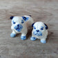 Set of 2 Bulldog Dog Ceramic Figurine Miniature Statue Blue Flower