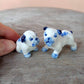 Set of 2 Bulldog Dog Ceramic Figurine Miniature Statue Blue Flower