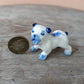Set of 2 Bulldog Dog Ceramic Figurine Miniature Statue Blue Flower