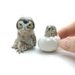 Mother Owl with Baby in Egg Ceramic Figurines