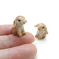 Set of 2 Tiny Rabbit Bunny Ceramic Figurines Miniature Animal Statue, available in 3 colors - Brown, Grey, White