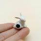 3 White Rabbit Ceramic Figurine Dot Black Miniature Statue