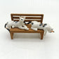 2 Cat Ceramic Figurine Miniature Statue Wooden Chair