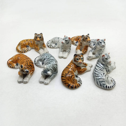 Set of 4 Tiger Ceramic Figurine Miniature Statue