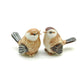 Set of 2 Sparrow Bird Figurine Ceramic Brown Miniature Statue