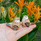 Set of 2 Sparrow Bird Figurine Ceramic Brown Miniature Statue