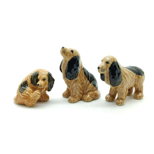 Set of 3 Cocker Spaniel Dog Ceramic Figurine Statue