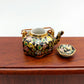 Ceramic Porcelain Miniature Chinese Teapot with Copper Handle, Benjarong patterns Golden Dots, Dollhouse Decoration, Gift for Teapot Lovers